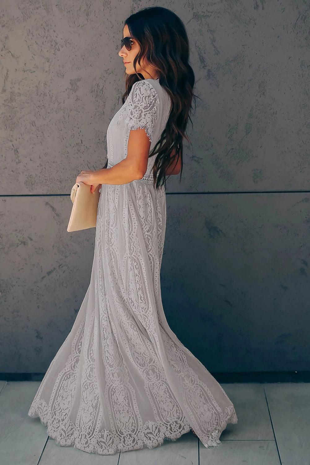 Serenity Sky Lace-Inspired Maxi Dress - LA Grand