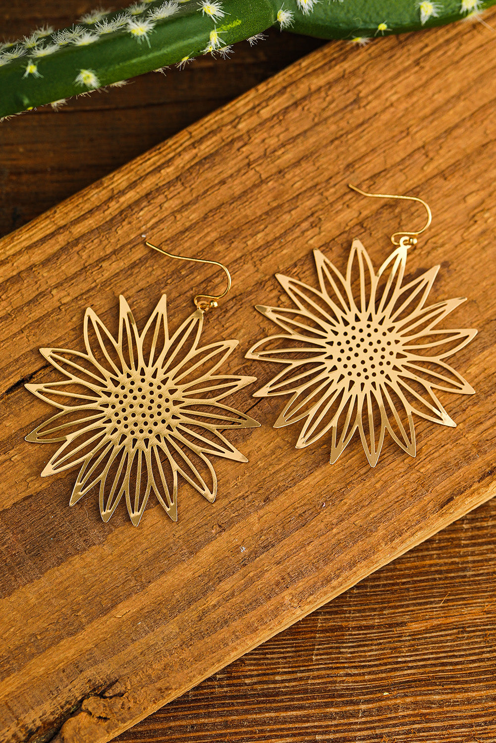 Gold Hollow-out Sunflower Hook Earrings - LA Grand