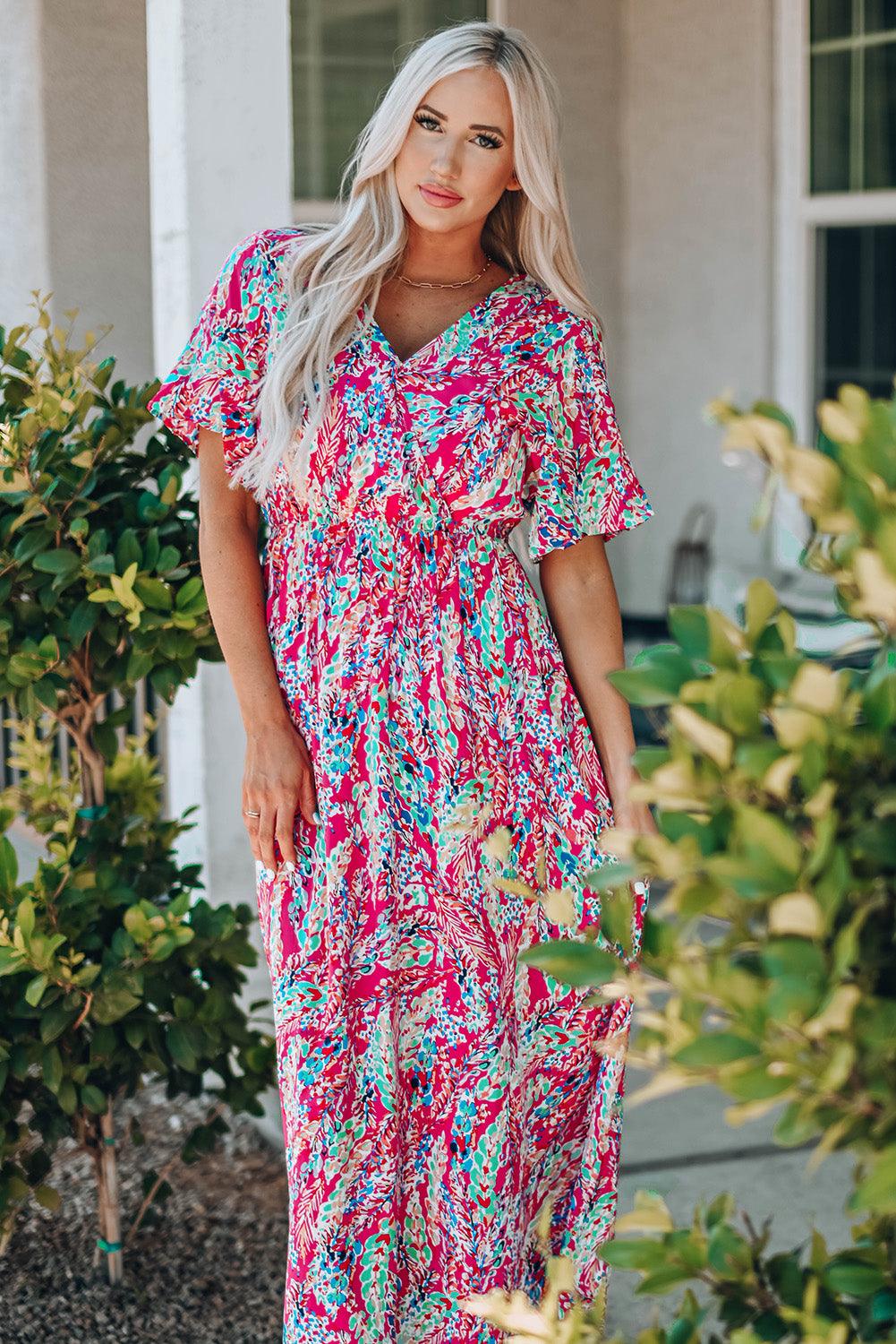 Wrap V Neck Floral Maxi Dress - LA Grand