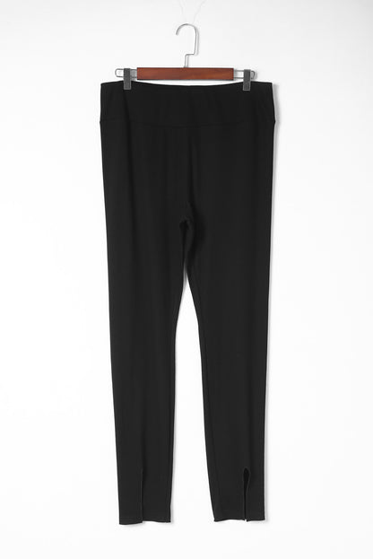 Black Rib Knit High Waist Slit Leggings - LA Grand