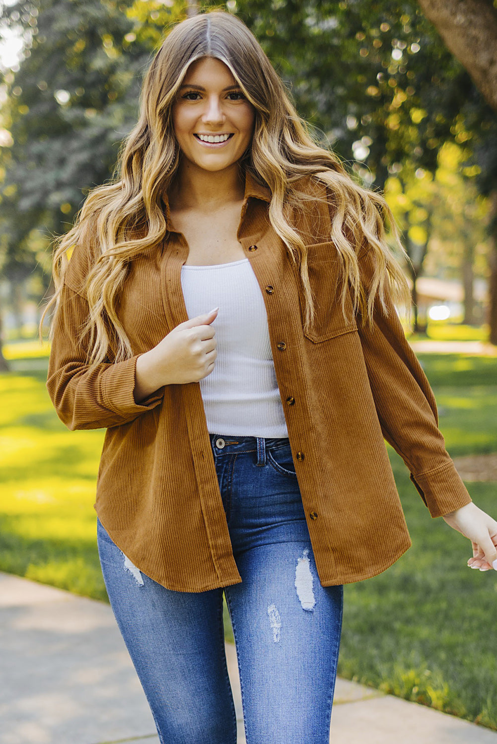 Brown Corduroy Button Pocket Shirt - LA Grand