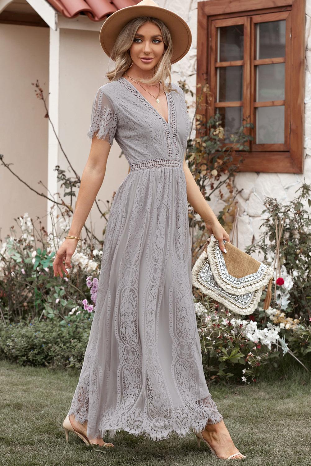 Serenity Sky Lace-Inspired Maxi Dress - LA Grand