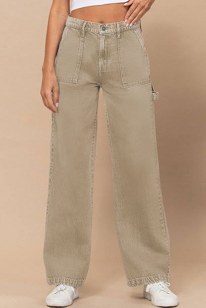 White High Waist Flap Pocket Wide-Leg Jeans - LA Grand