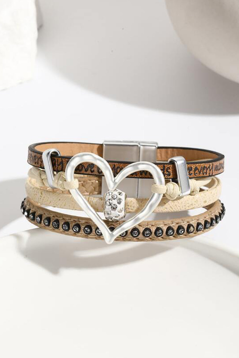 Light French Beige Heart Shape Magnetic Buckle Multi Layered Bracelet - LA Grand