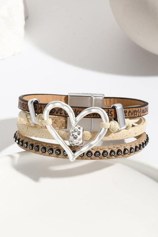 Light French Beige Heart Shape Magnetic Buckle Multi Layered Bracelet - LA Grand