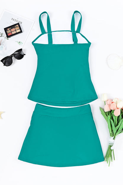 Green Solid Square Neck Sleeveless Tankini Swimsuit - LA Grand