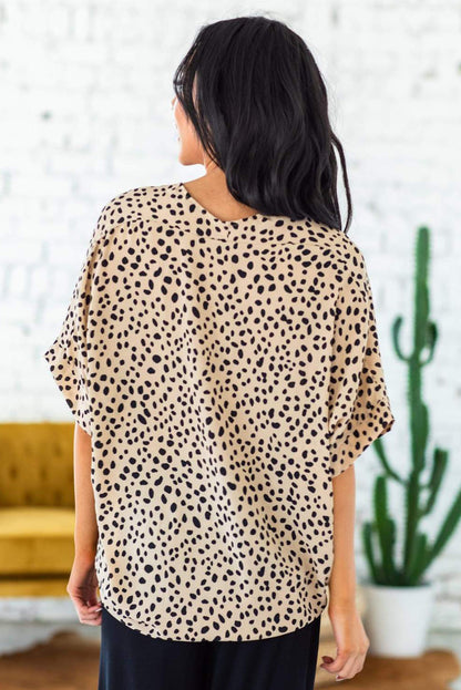 Apricot Animal Print V-neck Rolled Sleeve Tunic Top - LA Grand