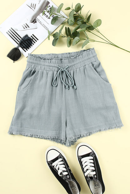 Gray Drawstring Frayed Edge Pocketed Shorts - LA Grand