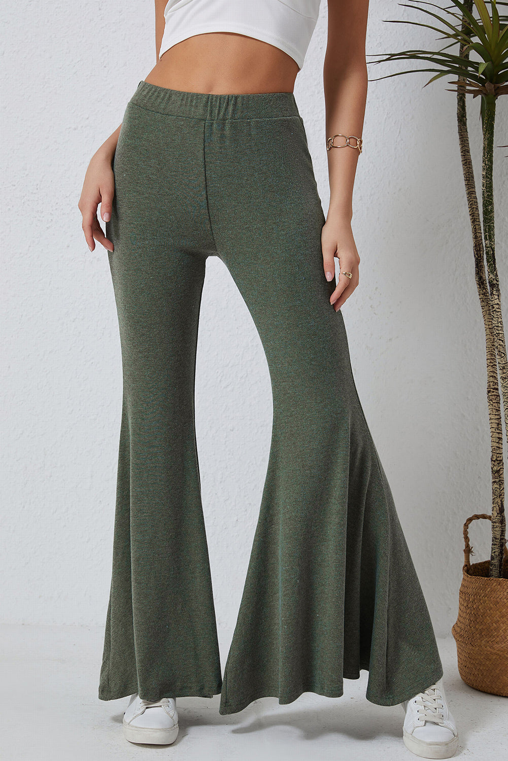 Green High Waist Fit and Flare Pants - LA Grand