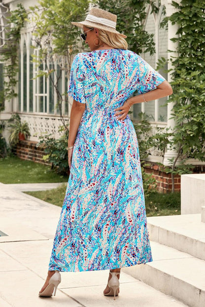 Green Wrap V Neck Floral Maxi Dress - LA Grand