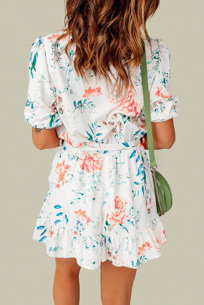 Floral Print Puff Sleeves Romper - LA Grand