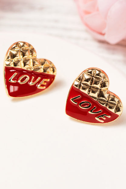 Racing Red LOVE Heart Shaped Color Block Stud Earrings - LA Grand