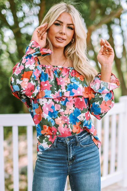 Floral Print Ruffled Off Shoulder Blouse - LA Grand