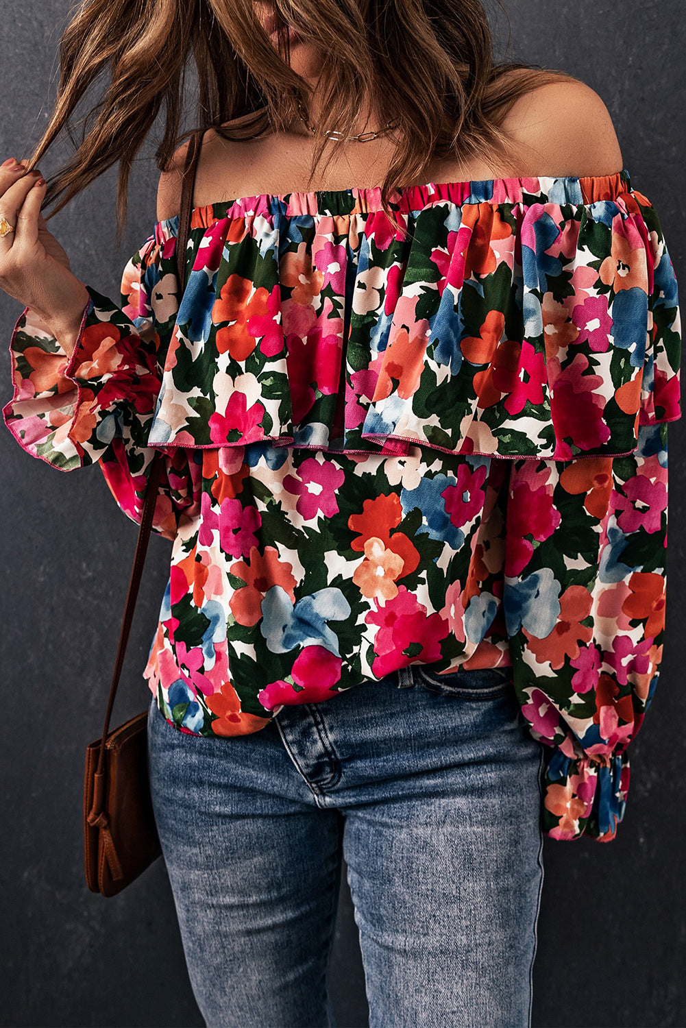 Floral Print Ruffled Off Shoulder Blouse - LA Grand