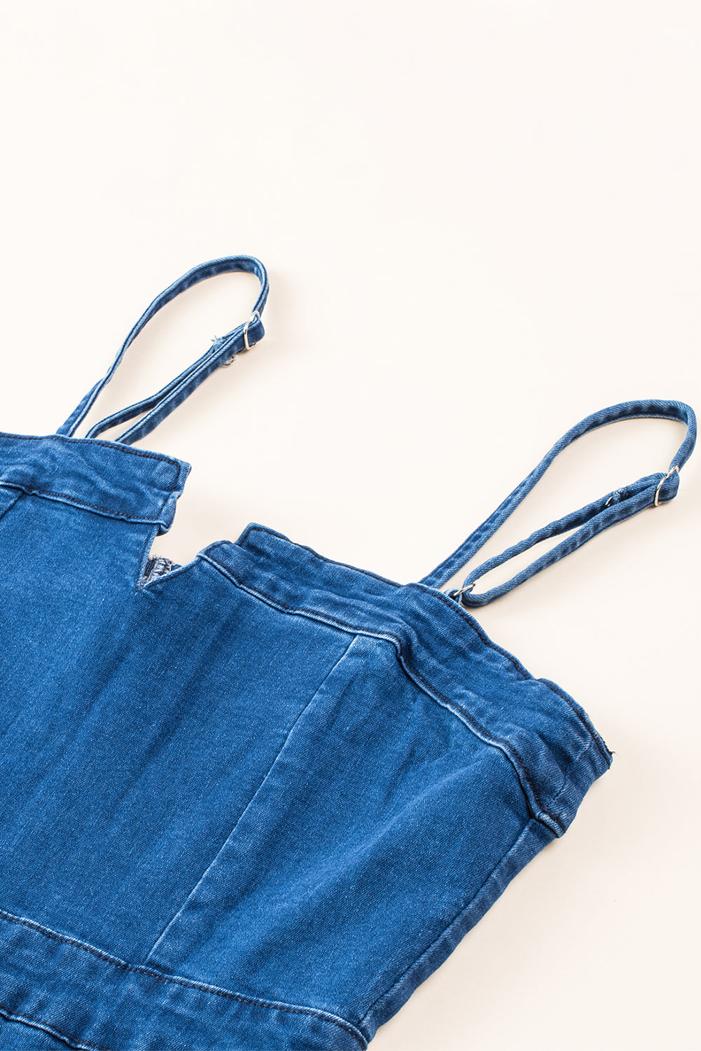 Blue Spaghetti Straps Notch V Denim Jumpsuit - LA Grand