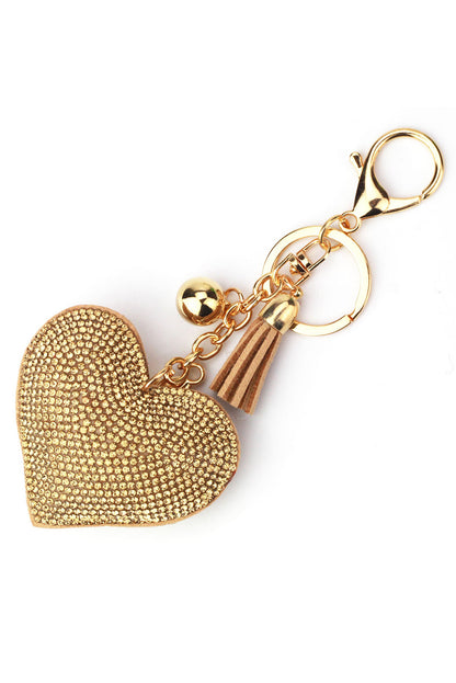 Gold Full Rhinestone Heart Pendant Tassel Key Ring - LA Grand