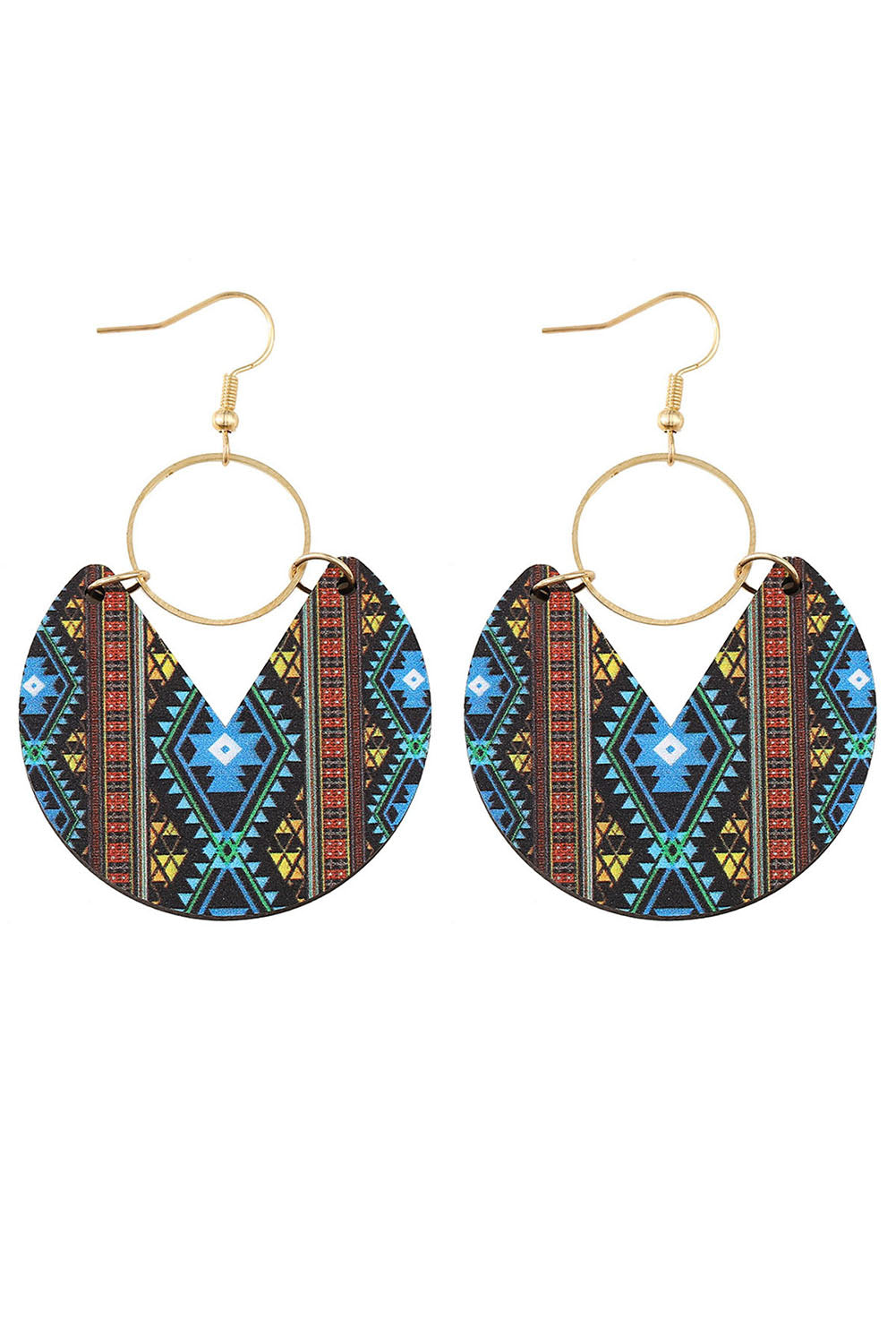 Multicolour Western Fashion Aztec Circle Wooden Earrings - LA Grand