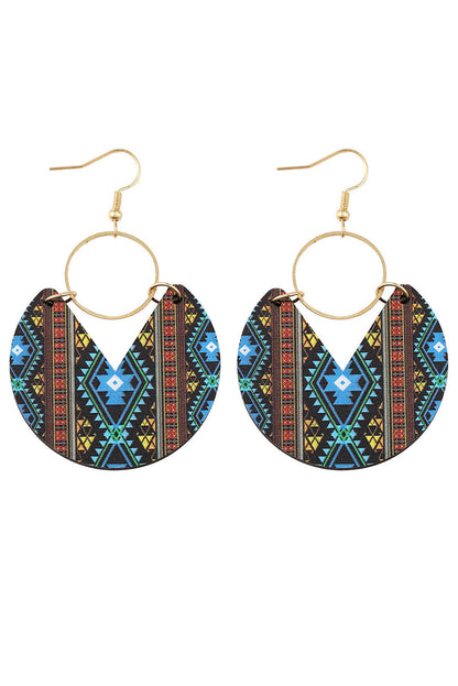 Multicolour Western Fashion Aztec Circle Wooden Earrings - LA Grand