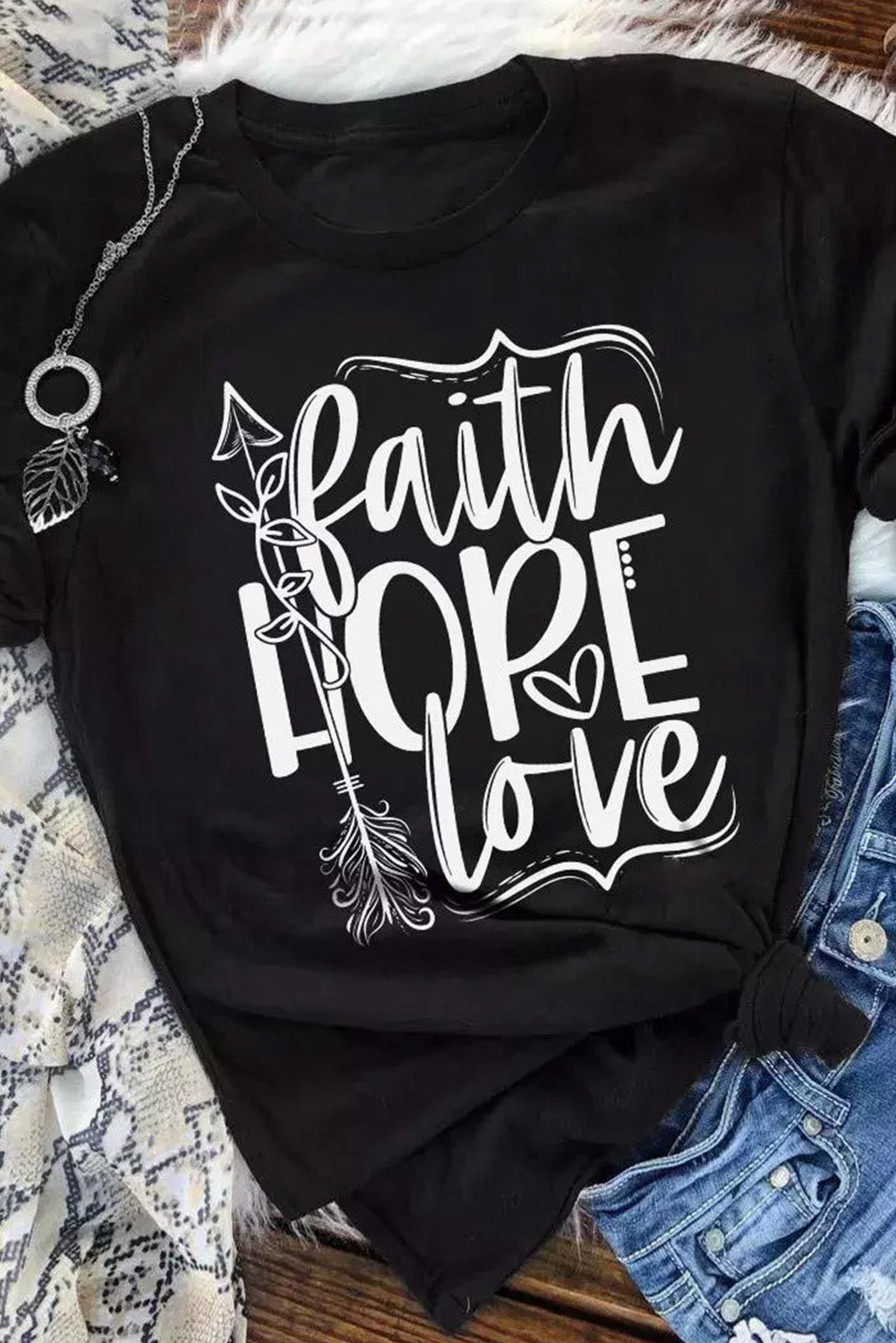 Black Faith Hope Love Graphic T Shirt - LA Grand