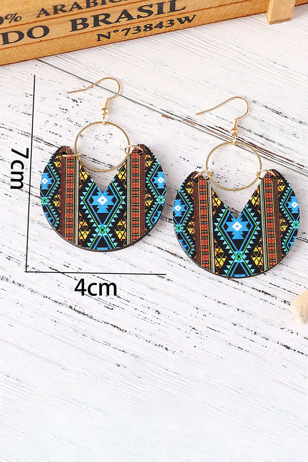 Multicolour Western Fashion Aztec Circle Wooden Earrings - LA Grand