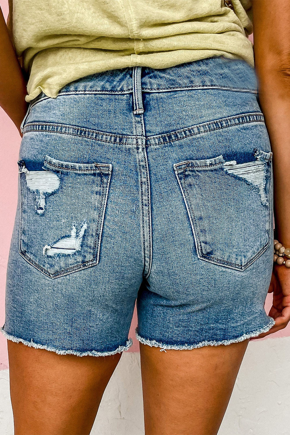 Sky Blue Raw Hem High Waist Denim Shorts - LA Grand