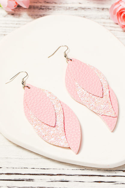 Light Pink Valentine PU Leaves Layered Earrings - LA Grand