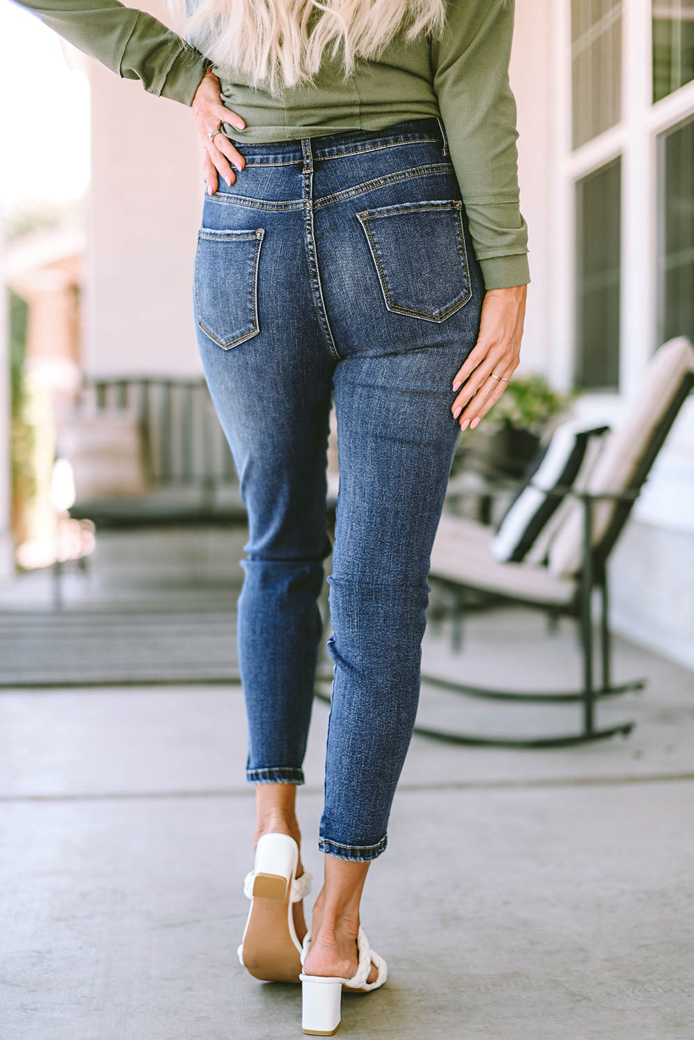 Blue Seamed High Waist Skinny Fit Jeans - LA Grand