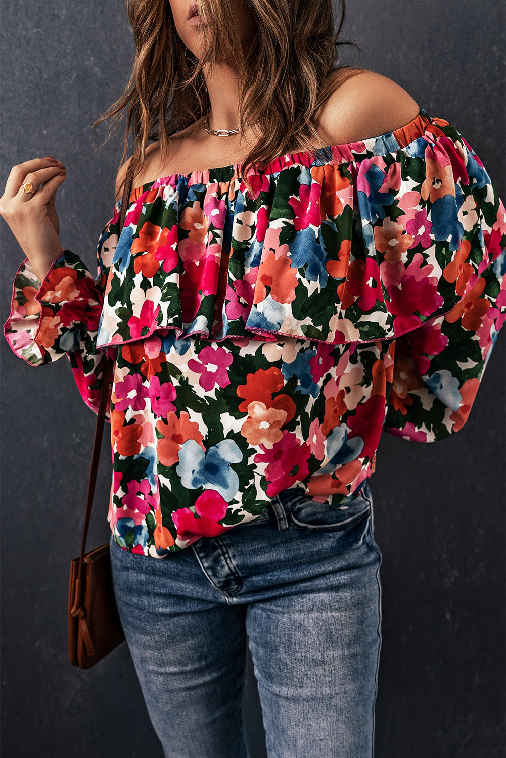 Floral Print Ruffled Off Shoulder Blouse - LA Grand