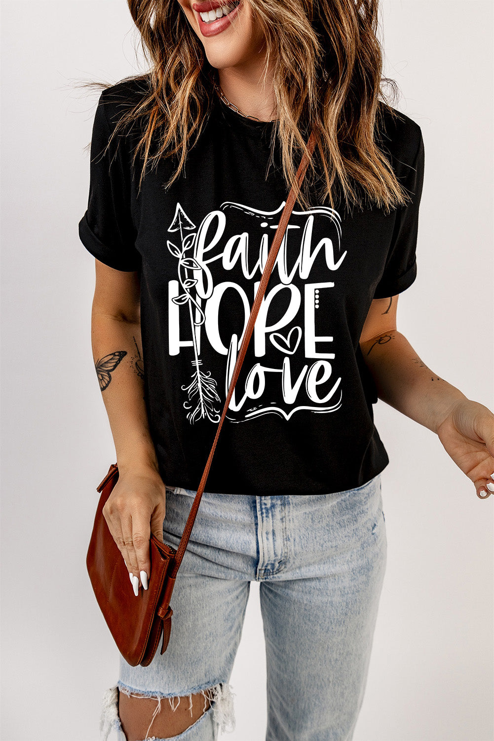 Black Faith Hope Love Graphic T Shirt - LA Grand