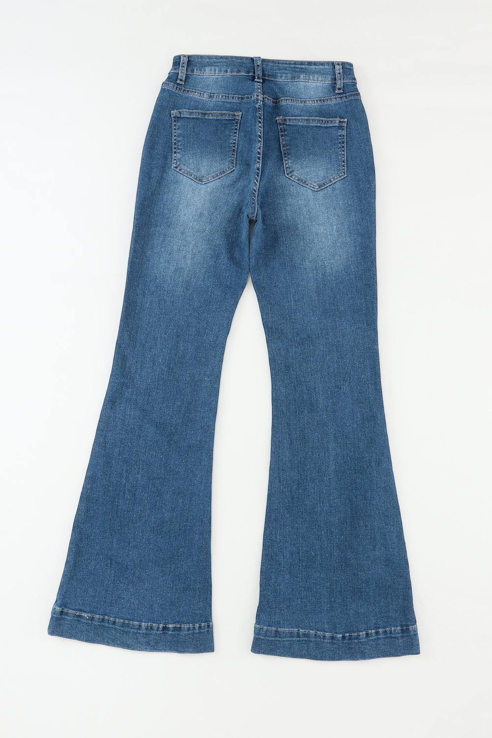 Blue High Waist Seam Stitching Pocket Flare Jeans - LA Grand