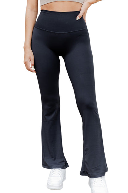 Black Solid Color High Waist Flare Leggings - LA Grand