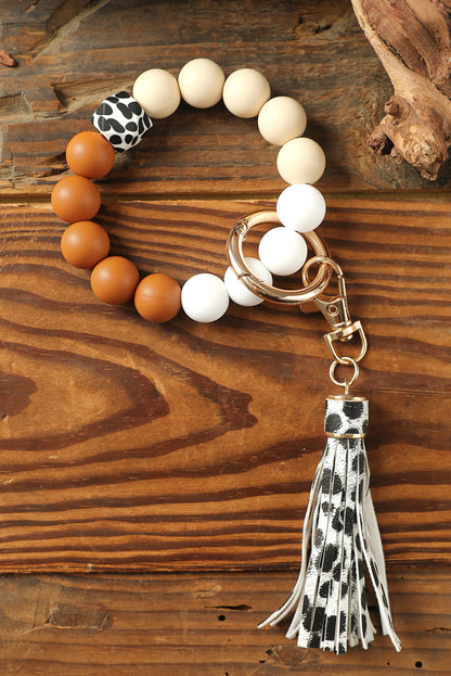 Multicolor Silicone Beads Bracelet Leopard Tassel Keyring - LA Grand