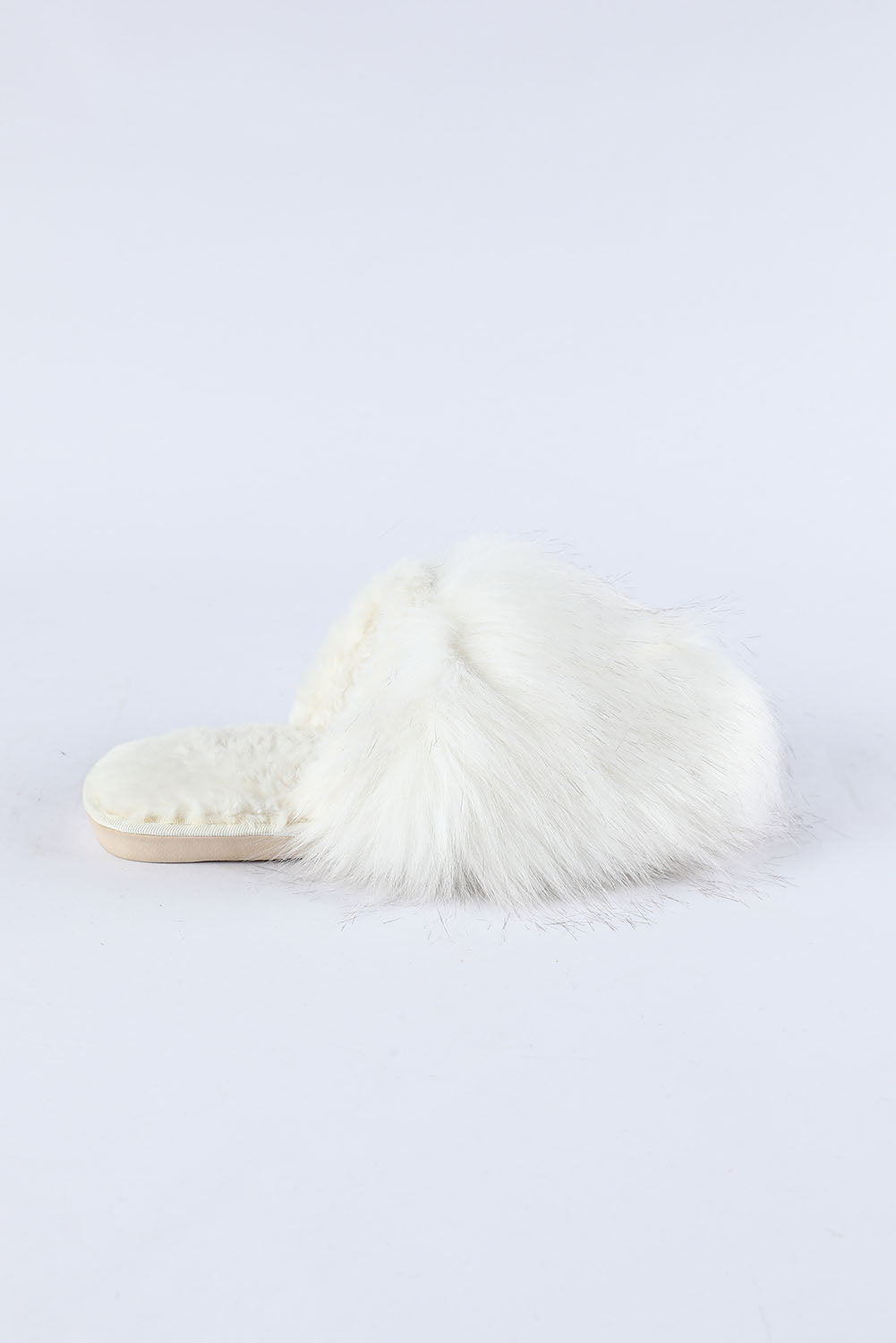 White Fuzzy Round Toe Home Slippers - LA Grand