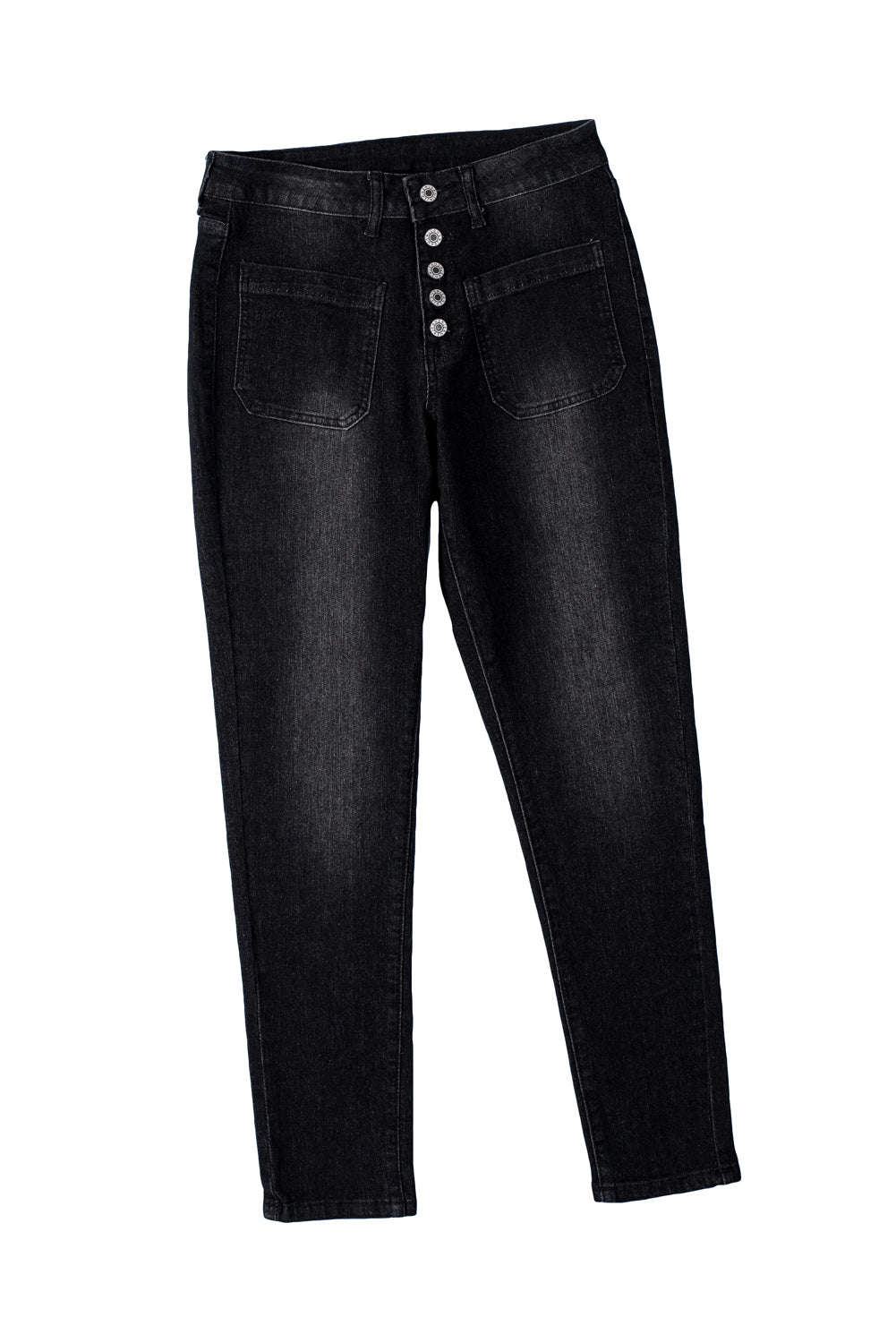 Dark Blue Button Fly Skinny Jeans with Pockets - LA Grand