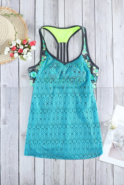 Green Printed Patchwork Vest Tankini Top - LA Grand