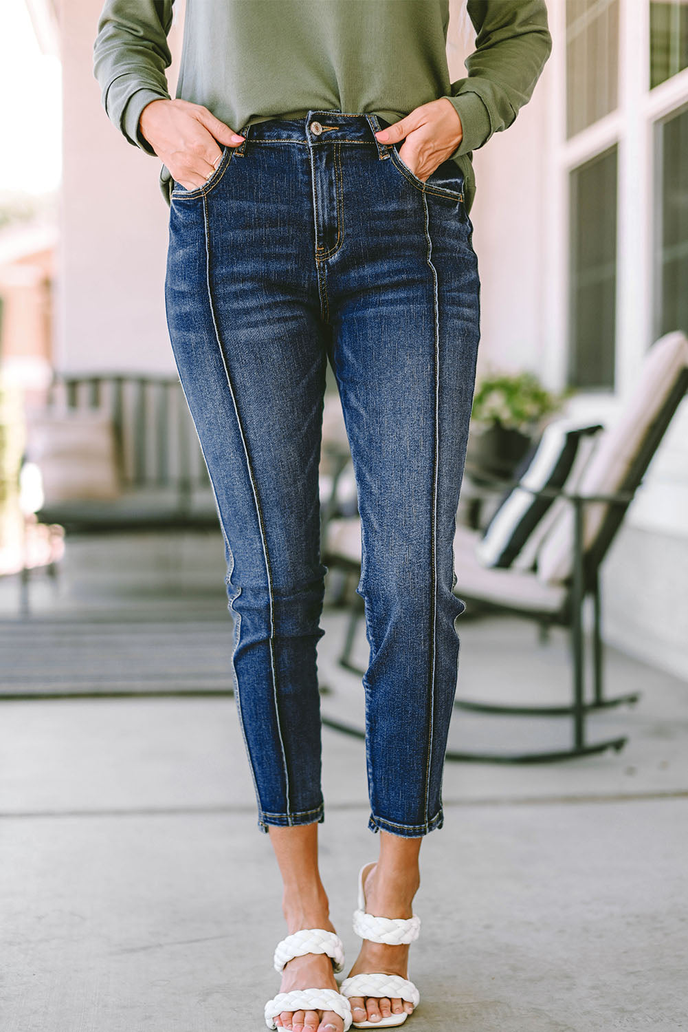 Blue Seamed High Waist Skinny Fit Jeans - LA Grand