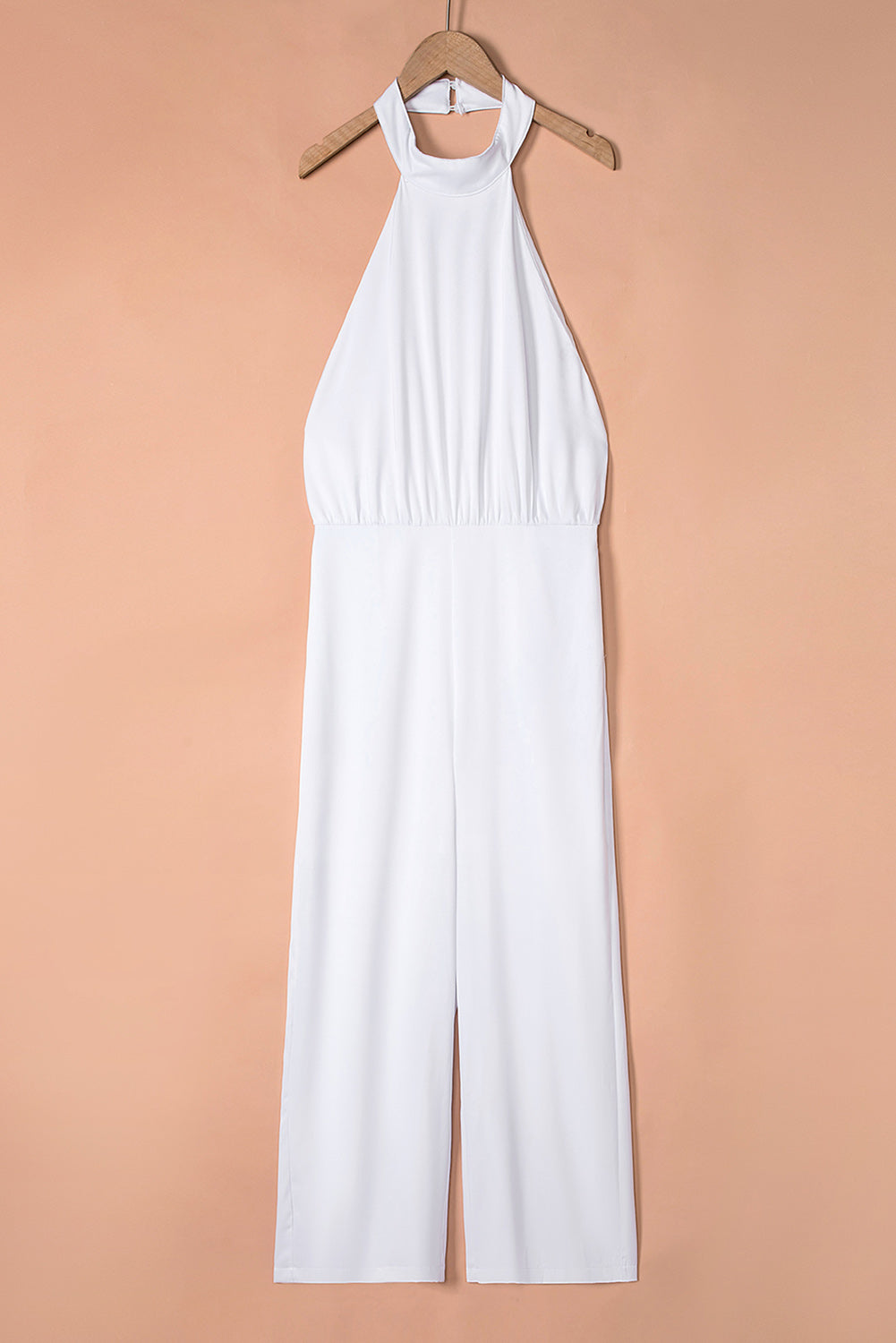 White Button Halterneck Elegant Wide Leg Jumpsuit - LA Grand