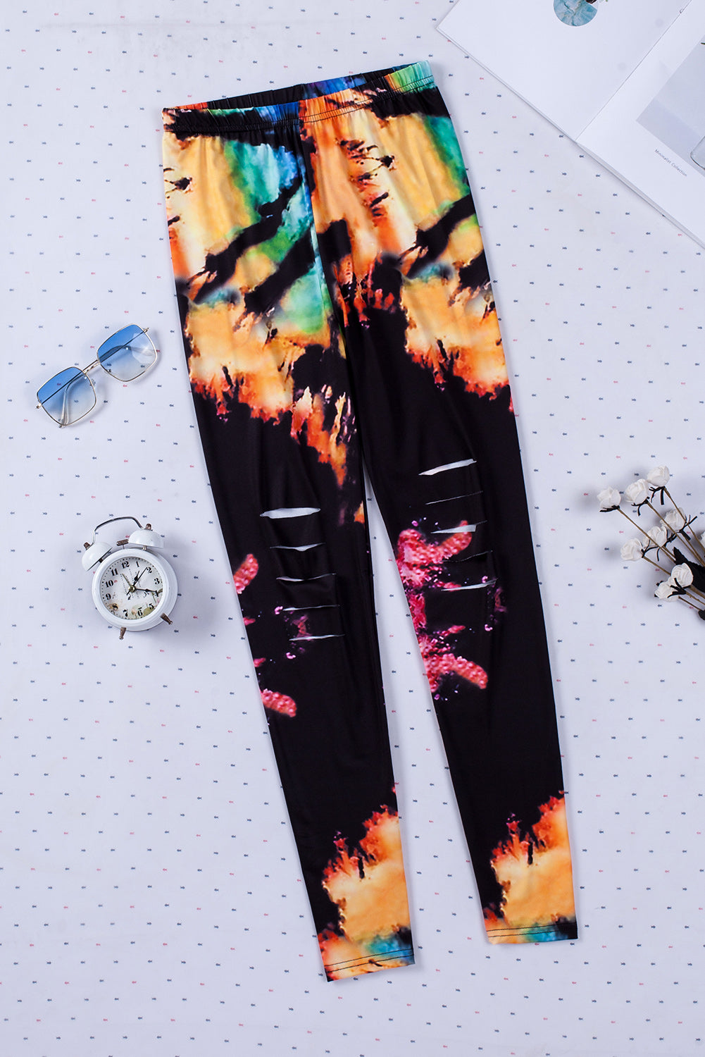 Multicolor Tie Dye Hollow Out Fitness Activewear Leggings - LA Grand