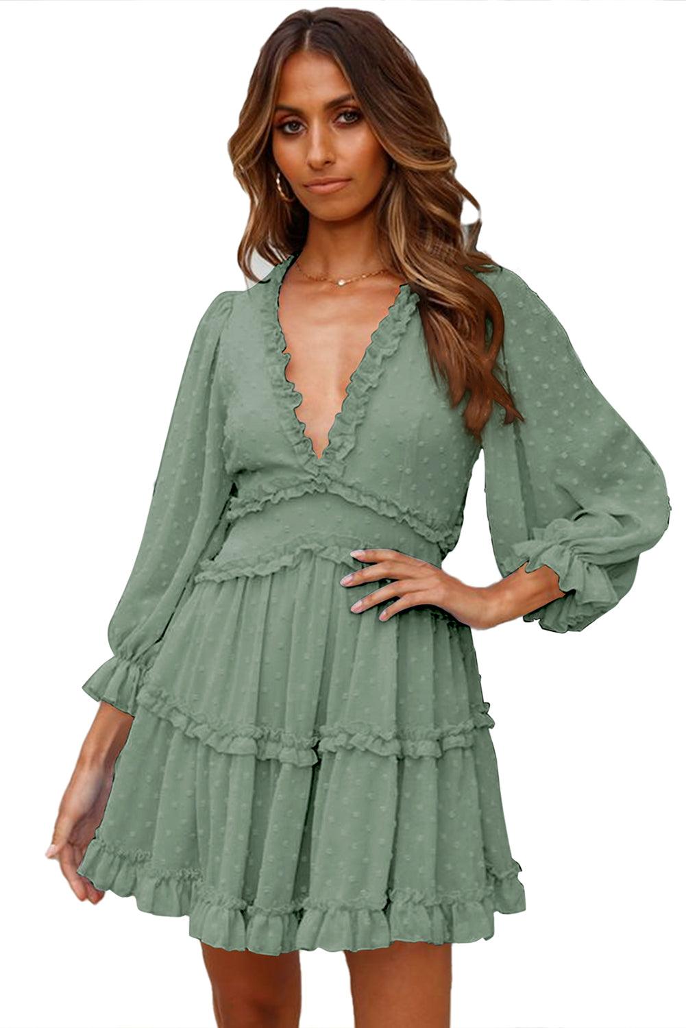 Enchanting Emerald Ruffle Fantasy Open-Back Mini Dress - LA Grand