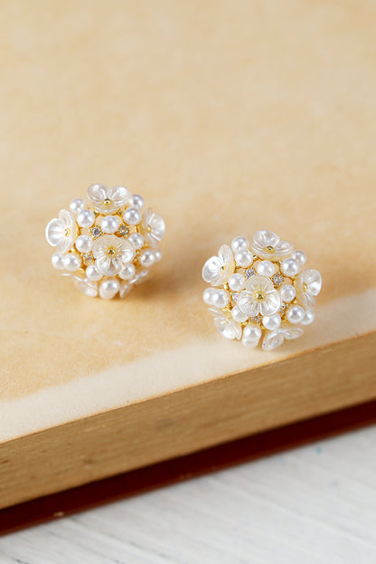 Gold Flower Faux Pearls Stud Earrings - LA Grand