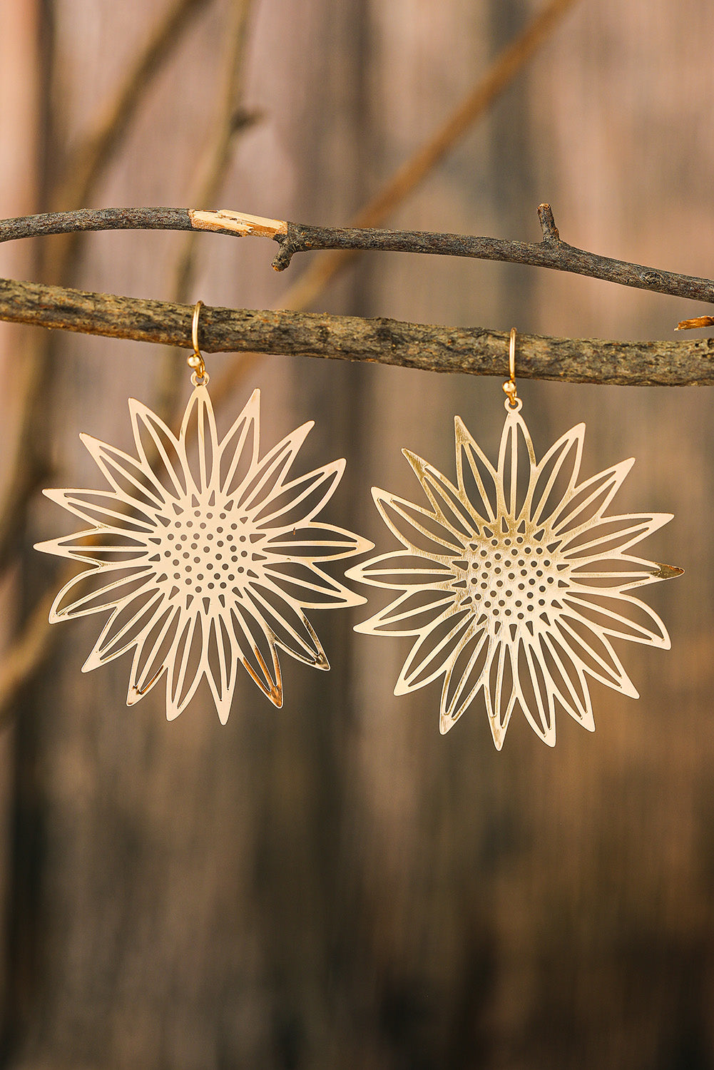 Gold Hollow-out Sunflower Hook Earrings - LA Grand