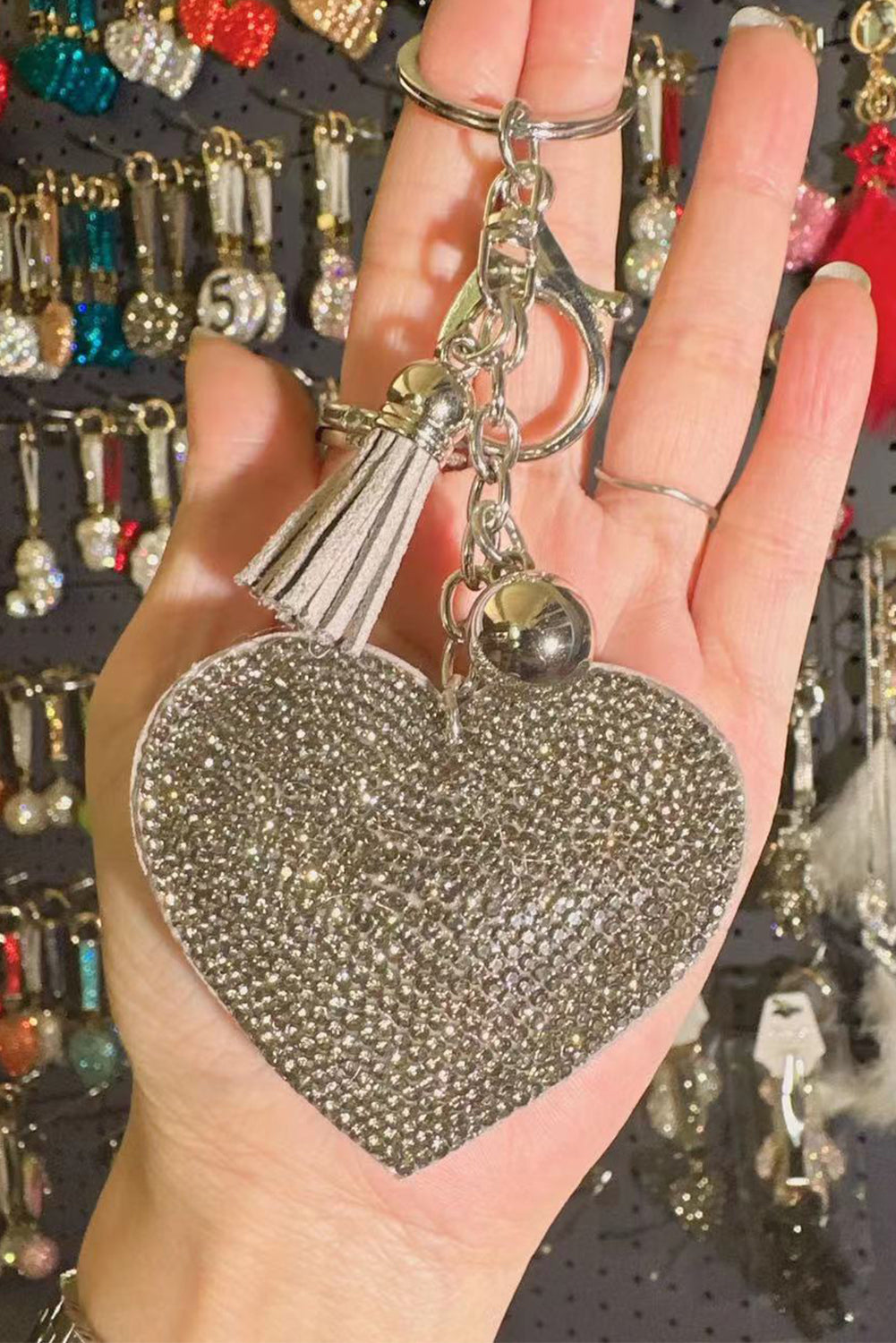 Gold Full Rhinestone Heart Pendant Tassel Key Ring - LA Grand