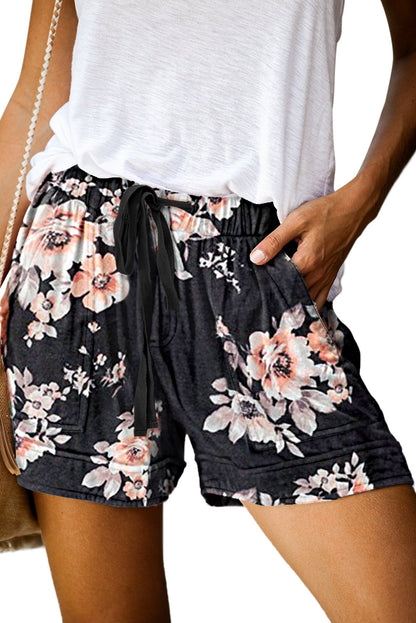 Green Leaves Print Drawstring Casual Elastic Waist Pocketed Shorts - LA Grand