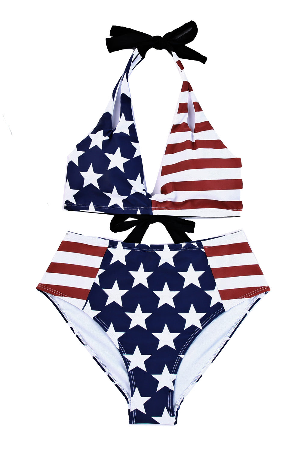 Blue Stars and Stripes Patchwork Flag Pattern Bikini Swimsuit - LA Grand