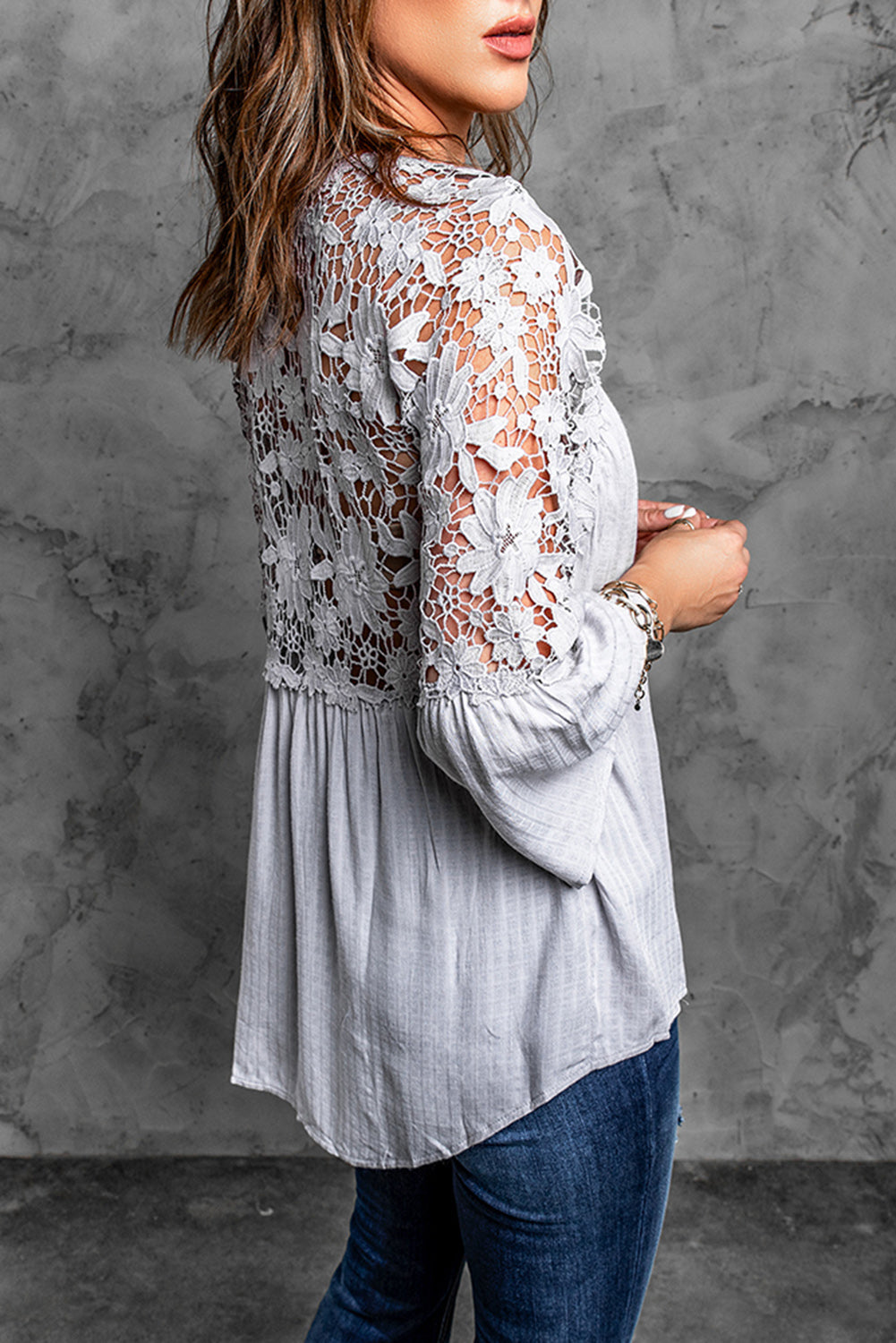 Purple Crochet Lace Button Top - LA Grand