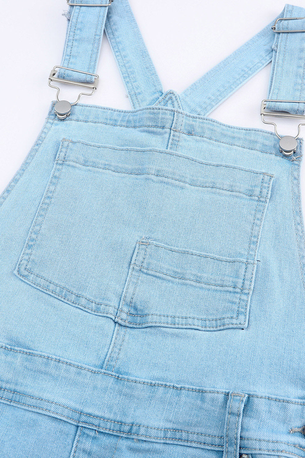 Sky Blue Constructed Bib Pocket Distressed Denim Overalls - LA Grand