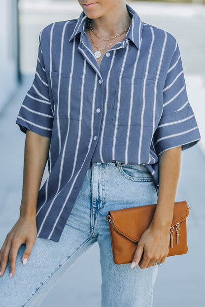 Blue Pocketed Striped Shirt - LA Grand