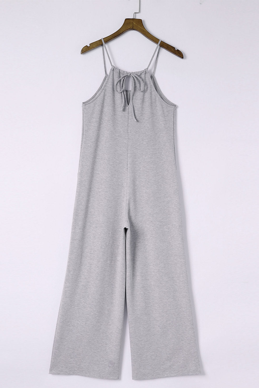 Gray Patch Pockets Spaghetti Strap Wide Leg Jumpsuit - LA Grand