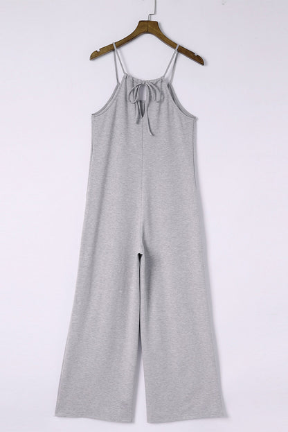 Gray Patch Pockets Spaghetti Strap Wide Leg Jumpsuit - LA Grand