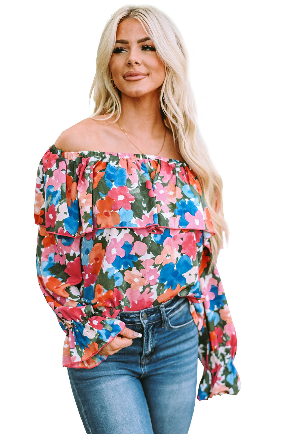 Floral Print Ruffled Off Shoulder Blouse - LA Grand